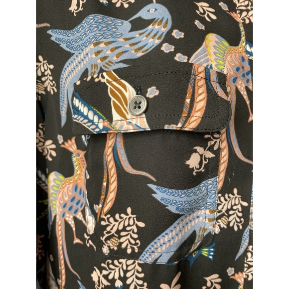 LOFT Outlet Womens Peacock Print Blouse Measures Small/Medium Ethereal Bird Glam - Picture 4 of 10